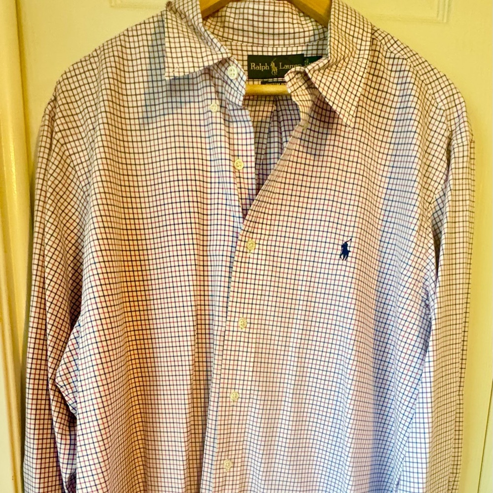 Ralph Lauren Men's Checkered Shirt - Blue and White